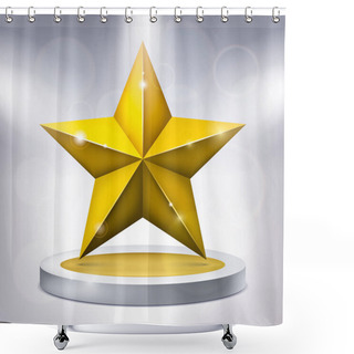 Personality  Gold Five-pointed Star On The Illuminated Podium, Award Pedestal, Geometry Shape, Vector Design For You Project Shower Curtains