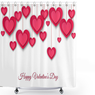Personality  Valentines Day  Background With Hanging  Pink Paper Hearts. Shower Curtains