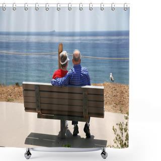 Personality  Elderly Couple At Sea With Seagull Shower Curtains