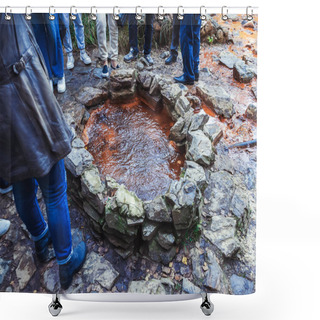 Personality  Tourists Surrounded A Shallow Stone Well Filled With Mineral Water. Healing Mineral Spring Of The Narzans Valley Shower Curtains