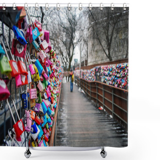 Personality  SOUTH KOREA-26 JANUARY 2017: Thousands Of Colorful Love Padlocks Shower Curtains