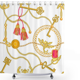 Personality  Baroque Print With Chains, Rubins And Keys.  Shower Curtains