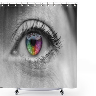 Personality  Black And White Shot Of Human Colorful Rainbow Eye Shower Curtains