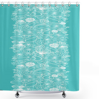 Personality  Blue Seashells Line Art Vertical Seamless Pattern Border Shower Curtains