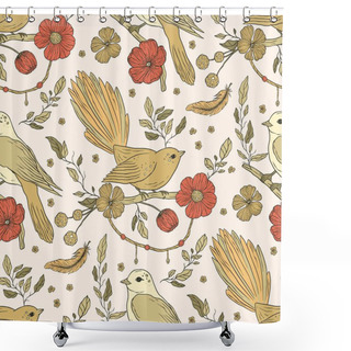 Personality  Vintage Bird Seamless Pattern Shower Curtains