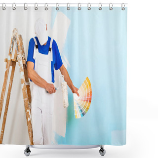 Personality  Painter With Paintroller Showing A Color Palette Shower Curtains