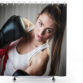 Personality  Woman In Black Gloves Boxing Shower Curtains
