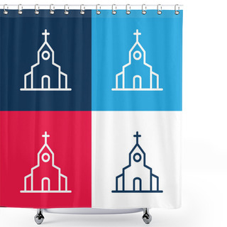 Personality  Big Church Blue And Red Four Color Minimal Icon Set Shower Curtains
