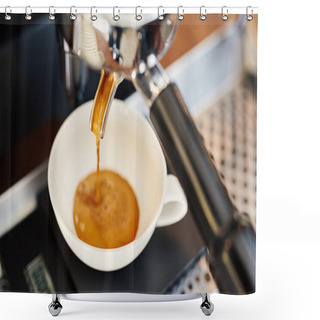 Personality  Fresh Coffee Pouring In Ceramic Cup Shower Curtains