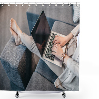 Personality  Woman Typing On Laptop Shower Curtains
