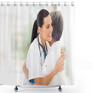 Personality  Young Medical Doctor Hugging Senior Patient Shower Curtains