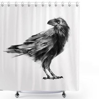 Personality  Isolated Painted Sitting Bird Raven Shower Curtains