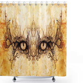 Personality  Mystic Eye And Beautiful Ornamental. Drawing On Old Paper, Original Hand Draw. Color Effect Shower Curtains