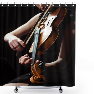 Personality  Partial View Of Musician Playing Symphony On Violin Isolated On Black Shower Curtains