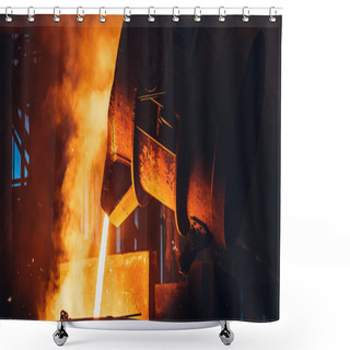 Personality  Molten Metal Pouring From Big Ladle. Iron Cast Process.Metallurgical Plant. Steel Mill Factory Shower Curtains