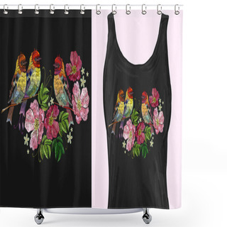 Personality  Embroidery Birds And Wild Roses. Trendy Apparel Design Shower Curtains