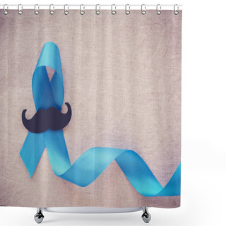 Personality  Light Blue Ribbons With Mustache , Prostate Cancer Awareness, Men Health Awareness, Movember Month Shower Curtains