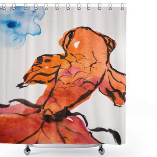 Personality  Japanese Painting With Orange Fish On White Background Shower Curtains