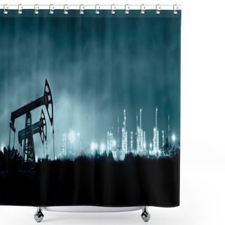 Personality  Pump Jack And Grangemouth Refinery At Night. Shower Curtains