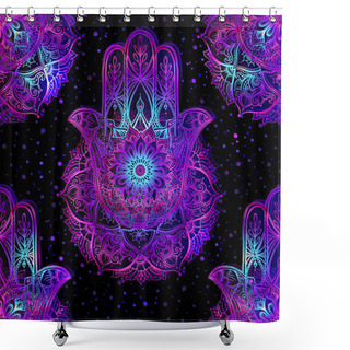 Personality  Seamless Pattern With Ornate Hand Drawn Hamsa. Shower Curtains