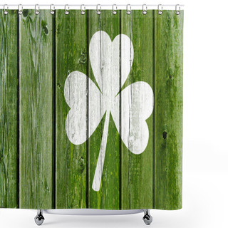 Personality  Shamrock Silhouette On Old Green Wooden Boards Shower Curtains