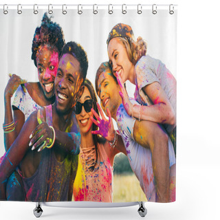 Personality  Multicultural Friends At Holi Festival Shower Curtains