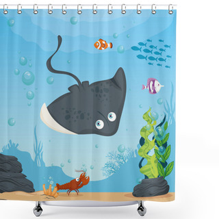 Personality  Stingray And Marine Animals In Ocean, Seaworld Dwellers, Cute Underwater Creatures, Undersea Fauna Shower Curtains