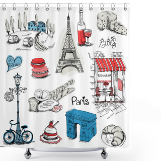 Personality  Paris Illustration Set - For Design And Scrapbook - In Vector Shower Curtains