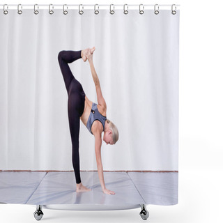 Personality  Woman Coach Yoga Practice. Lord Of The Dance Pose Variation Shower Curtains