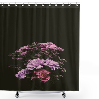 Personality  Close-up View Of Beautiful Floral Bouquet Of Pink And Purple Blooming Flowers Isolated On Black Shower Curtains