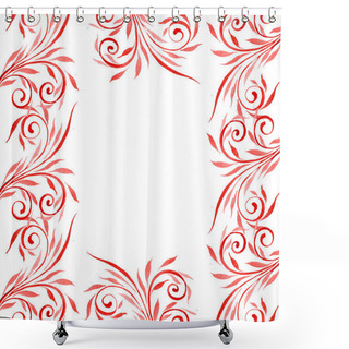 Personality  Red Floral Ornament With Swirls. Watercolor Background Illustration Set. Frame Border Ornament With Copy Space. Shower Curtains