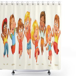 Personality  Children Jump For Joy. Banner Shower Curtains
