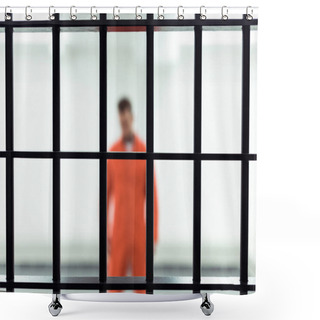 Personality  Prisoner In Prison Cell With Metallic Bars On Foreground  Shower Curtains