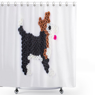 Personality  Perler Bead Dog. Close Up. White Isolated Background. Shower Curtains