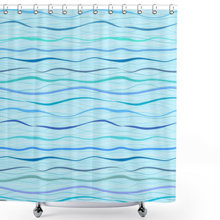Personality  Horizontal Blue Wavy Stripes And Lines. Retro Seamless Pattern Shower Curtains