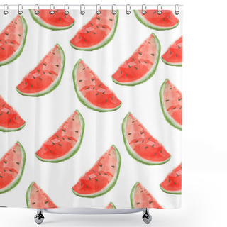Personality  Seamless Pattern Of Watermelon Slices Isolated On White Background Shower Curtains