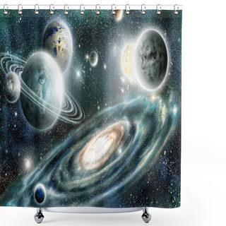 Personality  Solar System And Spiral Galaxy Shower Curtains