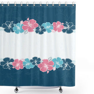 Personality  Frame Of Hibiscus On Blue Background Shower Curtains