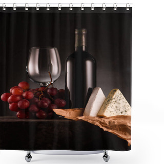 Personality  Delicious Red Wine With Grapes And Cheese On Black Shower Curtains