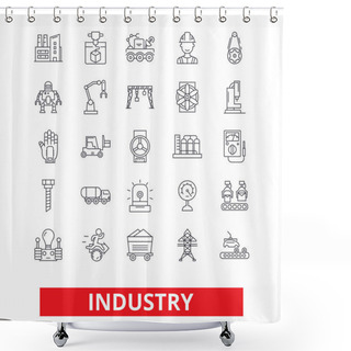 Personality  Industry, Factory, Manufacturing, Assembly, Engineering, Industrial Plant Worker Line Icons. Editable Strokes. Flat Design Vector Illustration Symbol Concept. Linear Signs Isolated On White Background Shower Curtains