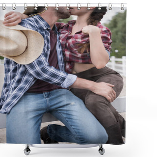 Personality  Passionate Couple Embracing And Kissing On Fence Shower Curtains