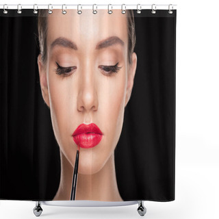 Personality  Woman Applying Makeup Shower Curtains