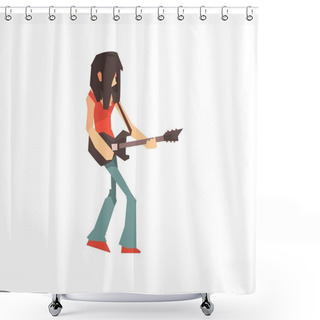 Personality  Male Rock Musician Character Playing Guitar Cartoon Vector Illustration Shower Curtains