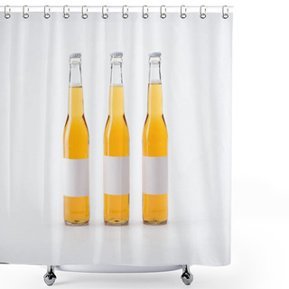 Personality  Bottles Of Beer With Blank Labels On White Background Shower Curtains