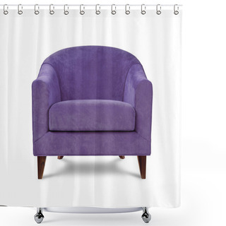Personality  Classic Armchair Art Deco Style In Purple Velvet With Wooden Legs Isolated On White Background. Front View, Grey Shadow. Series Of Furniture Shower Curtains