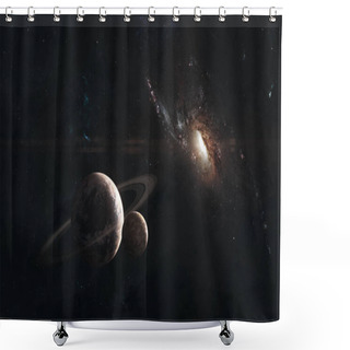 Personality  Red Spiral Galaxy, Planets Somewhere In Deep Space Shower Curtains