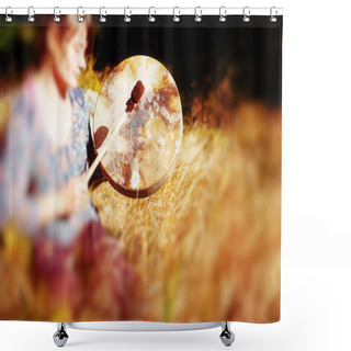 Personality  Shaman Frame Drum In Woman Hand In The Nature Shower Curtains