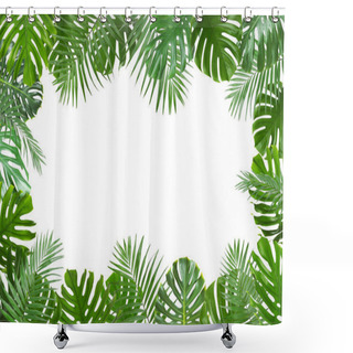 Personality  Frame Made Of Fresh Green Tropical Leaves On White Background. Space For Design Shower Curtains