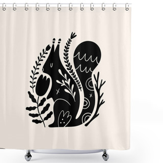 Personality  Squirrel Woodland Animal Drawing In Ornate Rural Folk Scandinavian Style. Shower Curtains