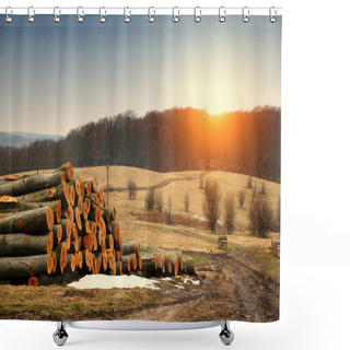 Personality  Freshly Cut Tree Logs Piled Up Shower Curtains